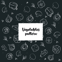 Dark background with hand drawn vegetables