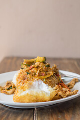 Stir Fried Pork in Red Curry Paste with Rice and Fried Egg - Local Asian Food