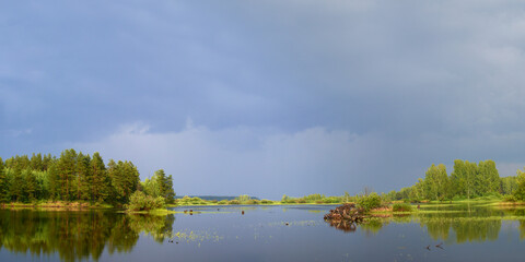 Obraz premium Summer fishing on the river, beautiful panorama.