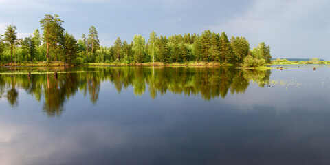 Fototapeta na wymiar Summer fishing on the river, beautiful panorama.