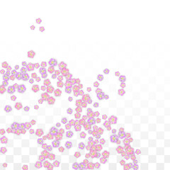 Blue Vector Realistic Blue Petals Falling on Transparent Background.  Spring Romantic Flowers Illustration. Flying Petals. Sakura Spa Design. Blossom Confetti. Design Elements for Wedding Decoration.