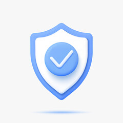 Shield with "ok" icon 3d vector icon. Isolated on white. © plasteed