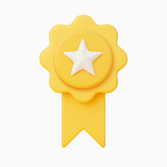 Achievement badge with star 3d vector icon. Isolated on white. 