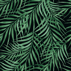 Naklejka na ściany i meble Night jungle print, seamless tropical pattern with palm branches, watercolor texture 