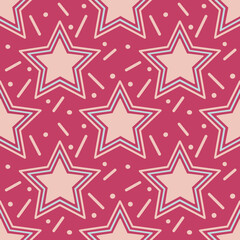 Fototapeta premium Pink stars seamless pattern. Bright and colorful fabric texture. Holiday wrapping paper. Kids wallpaper design