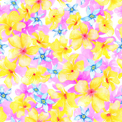 Watercolor floral seamless pattern of exotic tropical flowers 