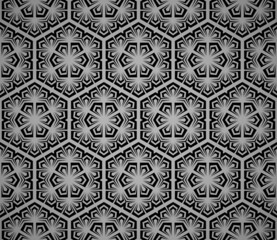 Flower geometric pattern. Seamless vector background. Black and gray ornament. Ornament for fabric, wallpaper, packaging. Decorative print