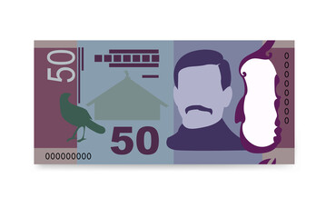 New Zealand Dollar Vector Illustration. New Zealand money set bundle banknotes. Paper money 50 NZD. Flat style. Isolated on white background. Simple minimal design.