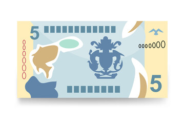Naklejka premium Solomon Islands Dollar Vector Illustration. Solomon money set bundle banknotes. Paper money 5 SBD. Flat style. Isolated on white background. Simple minimal design.