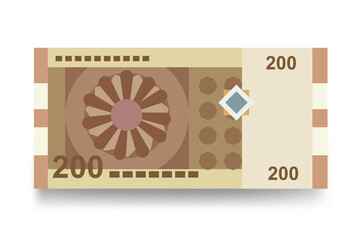 Syrian Pound Vector Illustration. Syria money set bundle banknotes. Paper money 200 SYP. Flat style. Isolated on white background. Simple minimal design.