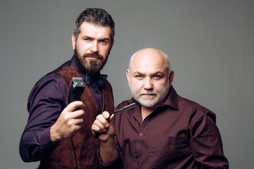 Bearded man and senior with beard, bearded men. Barbershop concept. Mustache men.