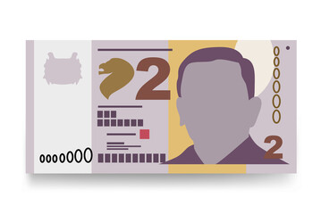 Singaporean Dollar Vector Illustration. Singapore, Brunei money set bundle banknotes. Paper money 2 SGD. Flat style. Isolated on white background. Simple minimal design.