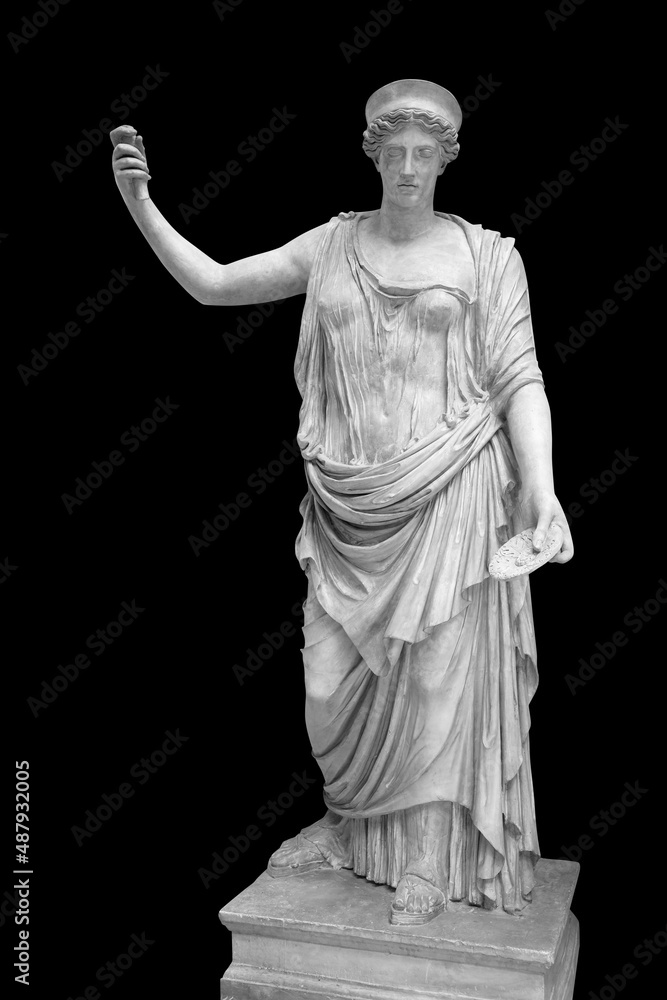 Wall mural statue of the greek goddess hera or the roman goddess juno isolated on black with clipping path. god