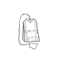 Hand-drawn vector illustration of rectangular tea bag. With black circuit without fill on white background