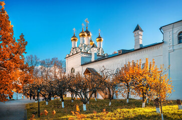 The Epiphany Church of the Joseph-Volotsky Monastery in Teryaevo on an autumn day