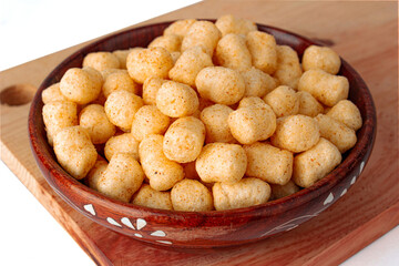 Corn Cheese balls bowl on white background