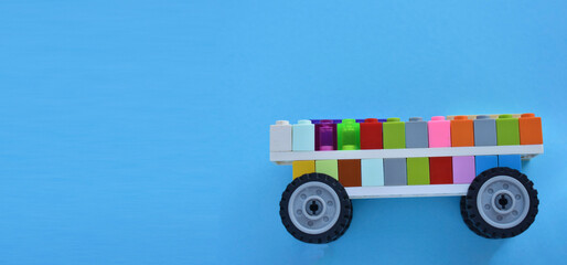 blue children banner of constructor colorful car, cute and happy 