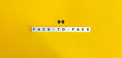 Face-to-face (f2f) Expression on Letter Tiles on Yellow Background. Minimal Aesthetics.