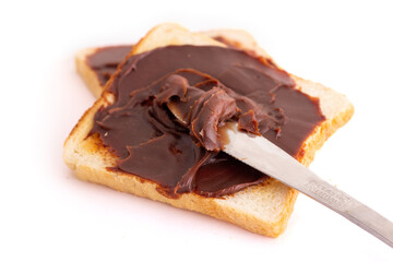 choco spread with bread on white background