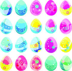 Easter eggs. Clipart, set, collection. Bright cartoon picture. For the church celebration of the consecration of eggs and talking. Printing on fabric and paper.