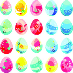 Easter eggs. Clipart, set, collection. Bright cartoon picture. For the church celebration of the consecration of eggs and talking. Printing on fabric and paper.