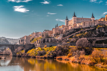 View from the Tagus river towards the historical center of Toledo