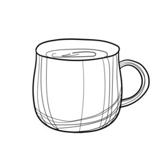 Hand-drawn vector illustration of cup. With black circuit without fill on white background