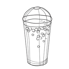 Hand-drawn vector illustration of ice coffee. With black circuit without fill on white background