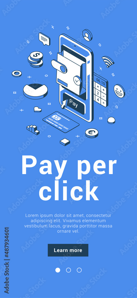 Wall mural pay per click internet advertising model mobile application isometric vector illustration. receive m