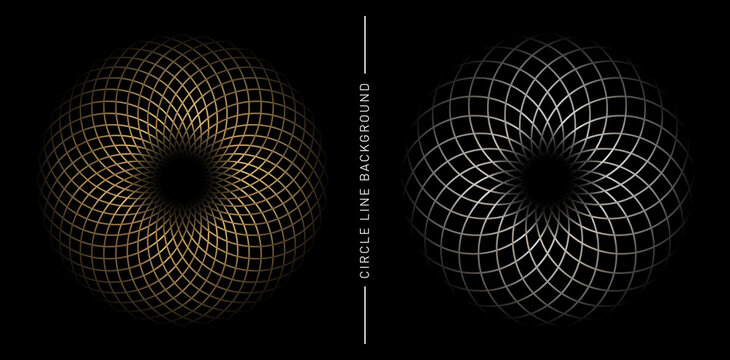 abstract gold and silver decorative circle lines black background, applicable for website banner, design packaging product template background, frame wheel abstract geometry pattern, futuristic lines