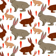 Vector pattern rabbit with a carrot. For printing on fabric, paper.