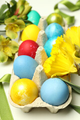 Concept of beautiful Easter eggs, close up