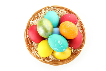 Concept of beautiful Easter eggs isolated on white background