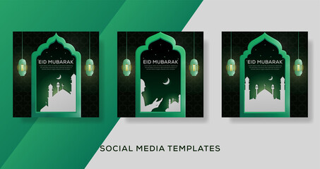 Eid mubarak  social media banner template Premium vector