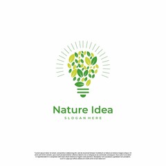 green idea logo design illustration, eco lamp logo, light bulb combine with leaf logo icon template 