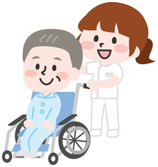車いすを押す看護師 