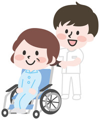 車いすを押す看護師 