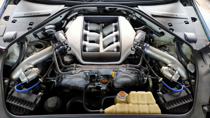 Close up detail of new car engine - 487937254