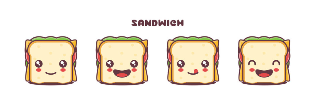 vector sandwich cartoon mascot, with different facial expressions