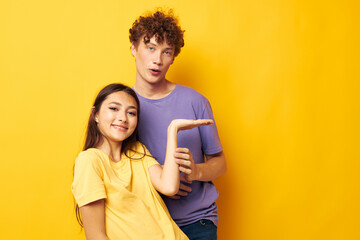 teenagers in colorful t-shirts posing friendship fun Lifestyle unaltered