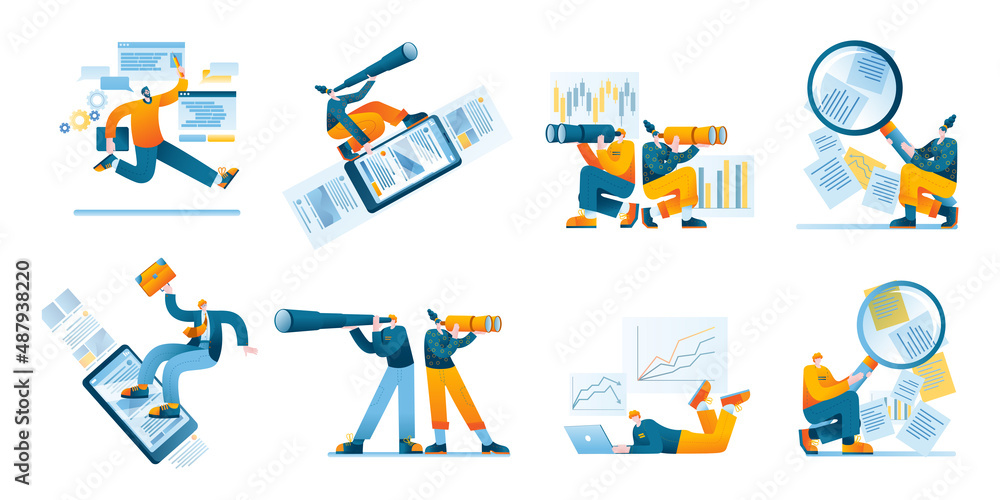 Aufkleber the characters are engaged in the search and processing of large amounts of information. a set of ve