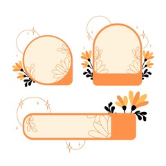 a collection of flower frames to seek attention. vector flat illustration, promotion, frame, sticker, label, tag