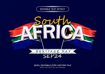 South africa text template design. Happy heritage day text style effect poster design. Editable font mockup style effect 