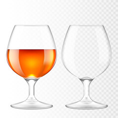 Set of cognac glasses, isolated.