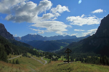 Fototapeta na wymiar Dolomite view in valley sunny with clouds