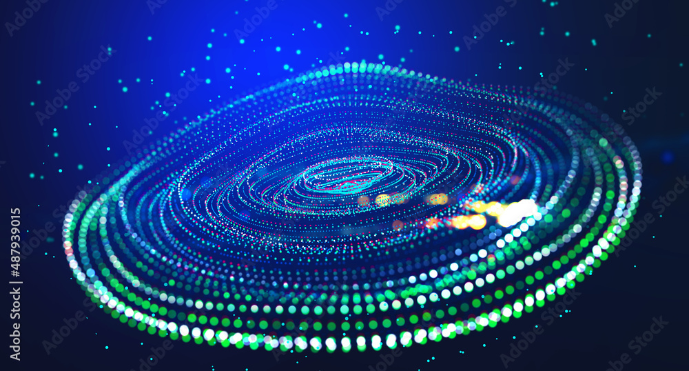 Poster Internet open data. Big data concept. Digital neural network. Artificial intelligence analytics. Cyberspace of future. Data array 3D illustration, information swirls