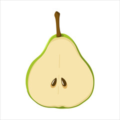 Vector illustration of a pear cut in half. Green fruit on a white background. Isolated objects.