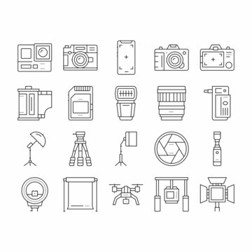 Photography Device Collection Icons Set Vector .