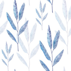 Leaves seamless watercolor pattern. Hand painted leaves of different colors on a white background. Leaves for design.