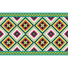 Colorful Geometric ethnic oriental pattern traditional Design for background,carpet,wallpaper,clothing,wrapping,Batik,fabric, illustration embroidery style - 487939492
